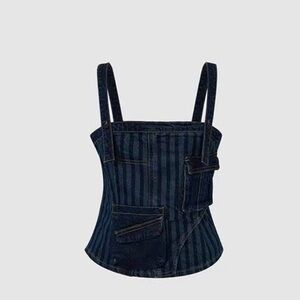 Urban Revivo Striped Blue Denim Top